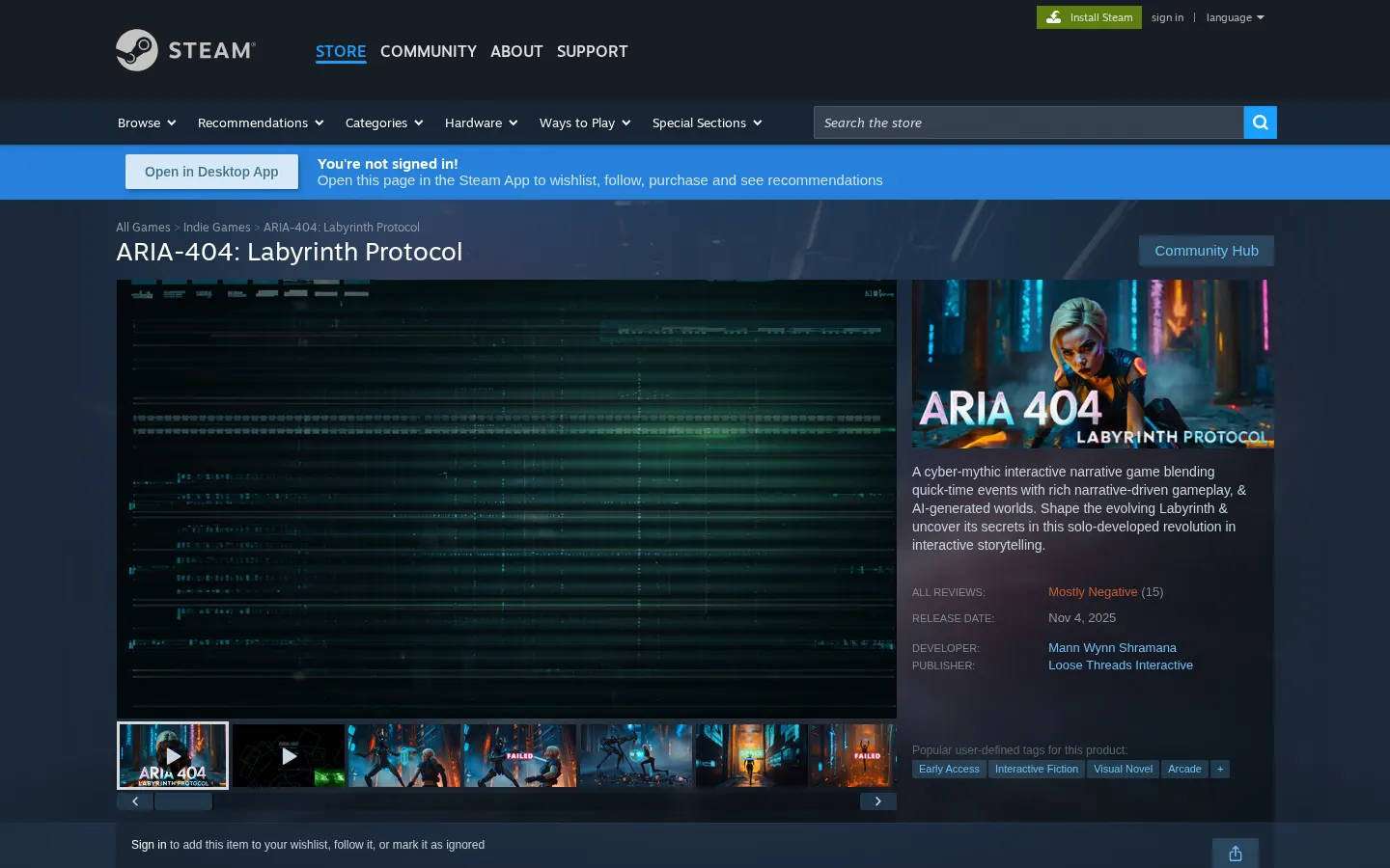 ARIA-404: The Labyrinth Protocol: home page