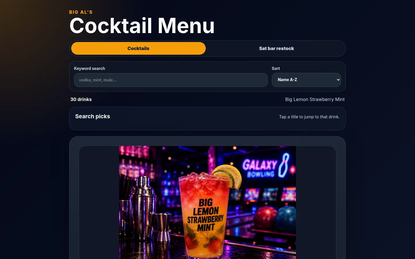 Big Al's Cocktail Menu: second view