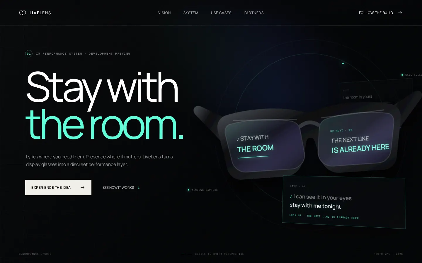 Concordance Studio LiveLens: lyrics in the room, not on a monitor