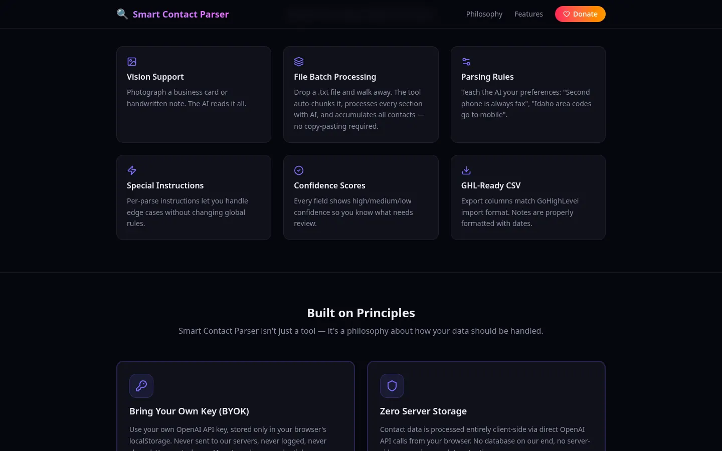 Smart Contact Parser: second view
