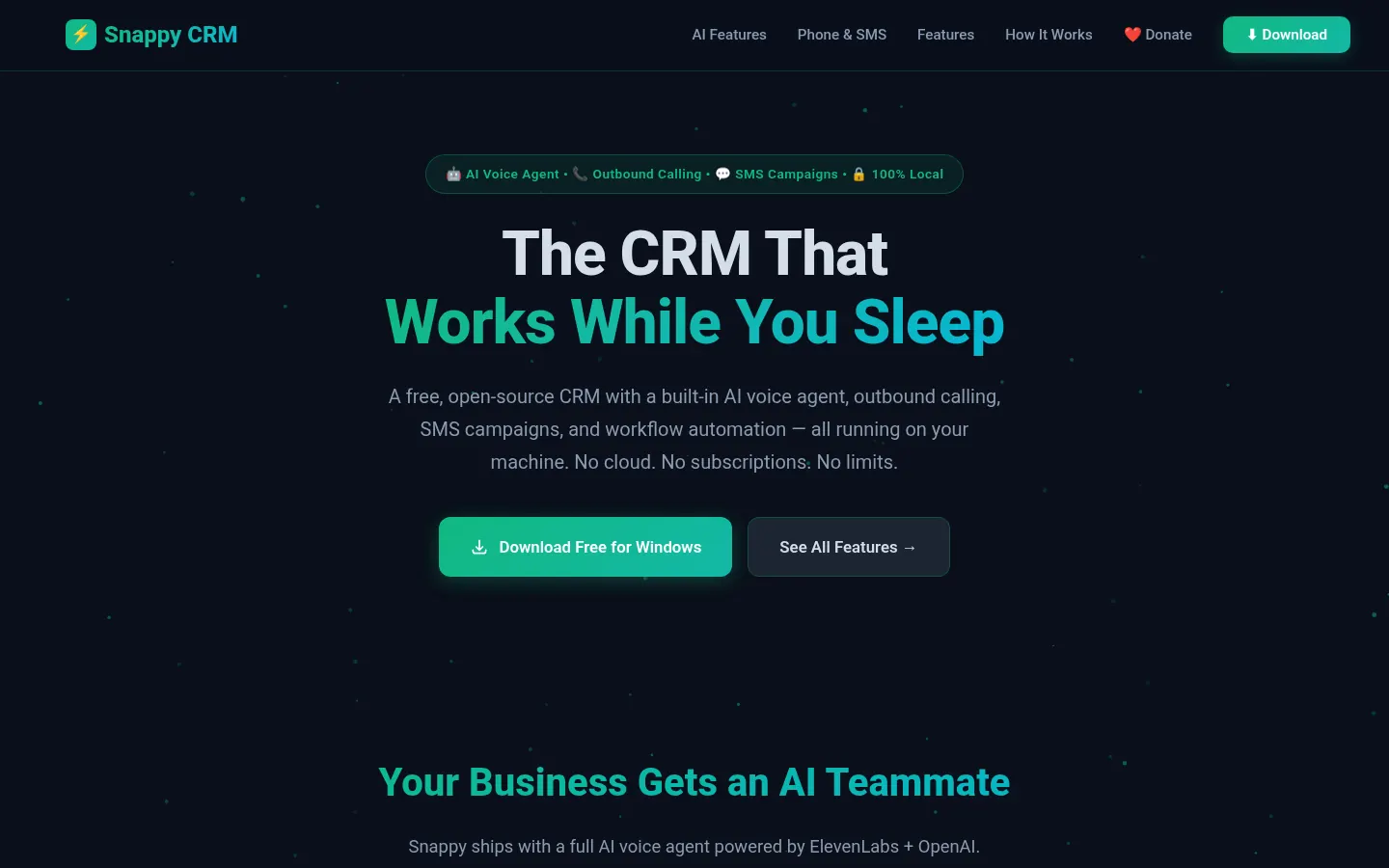 Snappy CRM: home page
